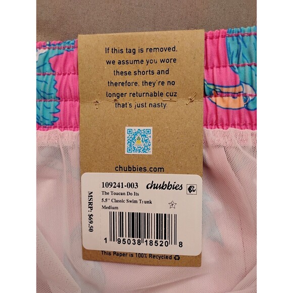 Men's Chubbies Swim Trunks with Mesh Liner The Toucan Do Its Pink Medium - Picture 7 of 7